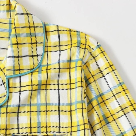 New Yellow Plaid Long Pajama Set - Picture 3 of 5